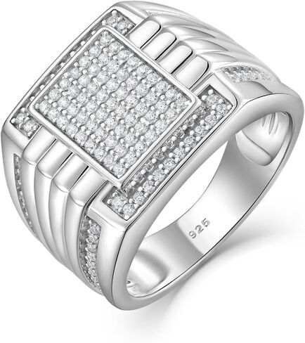 STARCHENIE Men's Lab Diamond Ring 925 Sterling Silver Rings for Men 18k Gold Plated Bling Cubic Zirconia Hip Hop Band Big Men Rings Size 8/9/10/11/12 in Saudi Arabia