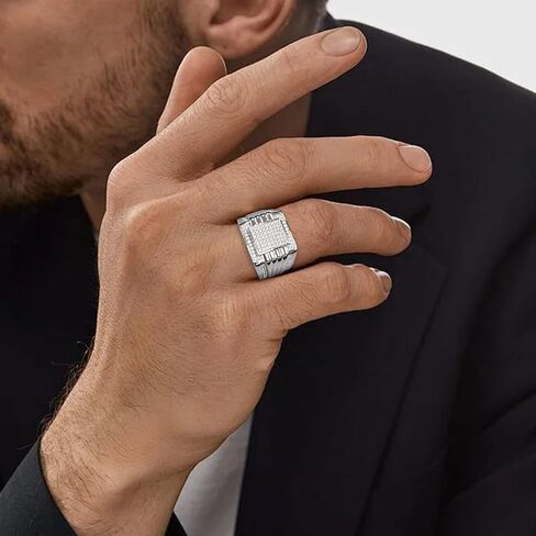 STARCHENIE Men's Lab Diamond Ring 925 Sterling Silver Rings for Men 18k Gold Plated Bling Cubic Zirconia Hip Hop Band Big Men Rings Size 8/9/10/11/12 in Saudi Arabia