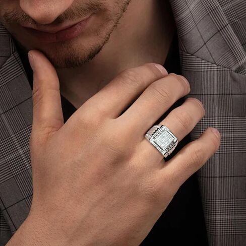 STARCHENIE Men's Lab Diamond Ring 925 Sterling Silver Rings for Men 18k Gold Plated Bling Cubic Zirconia Hip Hop Band Big Men Rings Size 8/9/10/11/12 in Saudi Arabia