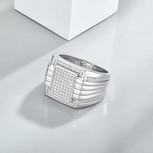 STARCHENIE Men's Lab Diamond Ring 925 Sterling Silver Rings for Men 18k Gold Plated Bling Cubic Zirconia Hip Hop Band Big Men Rings Size 8/9/10/11/12 in Saudi Arabia