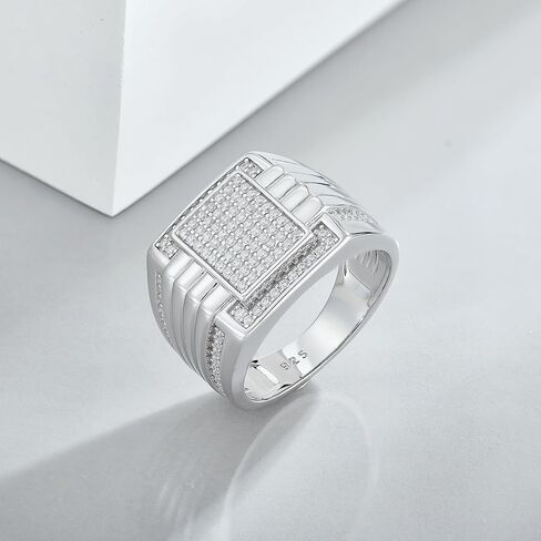 STARCHENIE Men's Lab Diamond Ring 925 Sterling Silver Rings for Men 18k Gold Plated Bling Cubic Zirconia Hip Hop Band Big Men Rings Size 8/9/10/11/12 in Saudi Arabia