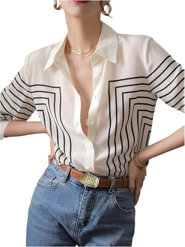 SweatyRocks Women's Striped Button Down Shirt Long Sleeve Blouses Business Casual Outfits in Saudi Arabia