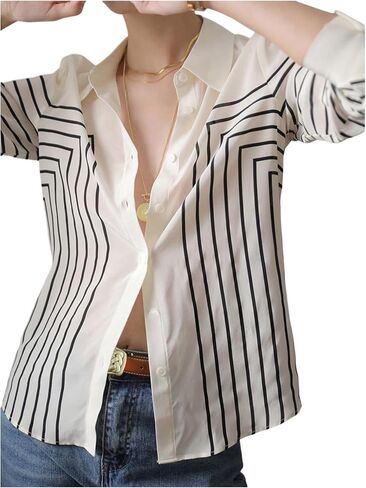 SweatyRocks Women's Striped Button Down Shirt Long Sleeve Blouses Business Casual Outfits in Saudi Arabia