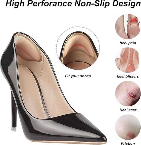 2 Pairs Heel Pads for Shoe Too Big Filler Men Women Improved Shoe Fit and Comfort (Black & Beige) in Saudi Arabia