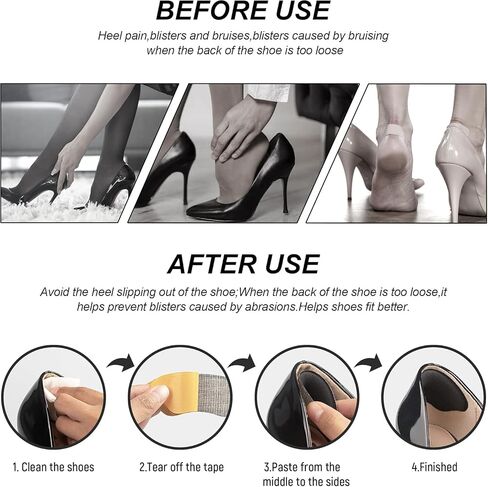 2 Pairs Heel Pads for Shoe Too Big Filler Men Women Improved Shoe Fit and Comfort (Black & Beige) in Saudi Arabia