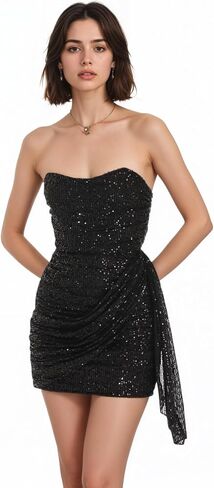 فساتين العودة للوطن ذات الترتر اللامع بدون حمالات، فستان قصير للحفلات الراقصة، فساتين حفلات الكوكتيل الرسمية in Kuwait