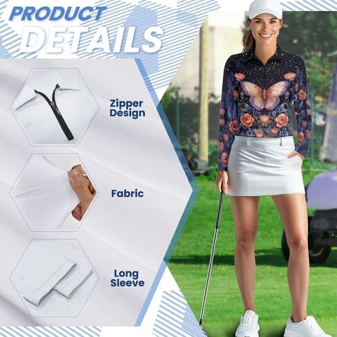 Suobstales Women's Long Sleeve Golf Polo Shirts Zip Up Pullover Workout Tops Athletic Tennis Shirt Plus Size XS-2XL in Saudi Arabia