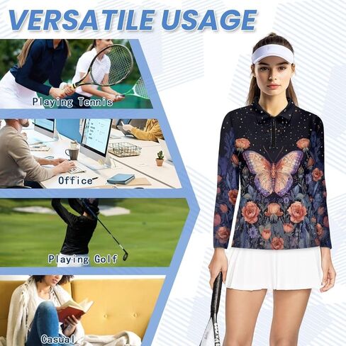 Suobstales Women's Long Sleeve Golf Polo Shirts Zip Up Pullover Workout Tops Athletic Tennis Shirt Plus Size XS-2XL in Saudi Arabia