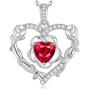 AGVANA يوليو جوهرة الميلاد مجوهرات روبي قلادة للنساء الفضة الاسترليني القلب روز زهرة قلادة قلادة الذكرى هدايا عيد ميلاد للنساء أمي زوجة لها in Kuwait