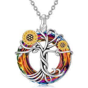 TOUPOP Sunflower Necklace 925 Sterling Silver Tree of Life Sunflower Pendant Necklace with Crystal Birthday Christmas Jewelry Gifts for Women in Kuwait