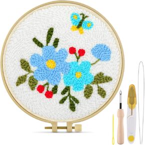 TINDTOP Punch Needle Kit, Daisy Punch Embroidery Kits for Adults Beginner, Tool with Punch Needle Fabric, Hoops, Yarns and Sewing Needles in Kuwait