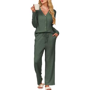 Kikibell Womens Pajamas Sets Button Down Lounge Set 2 Piece Sleepwear Loungewear Long Sleeve Pjs with Pocket Fall Outfits in Kuwait