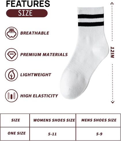 Women's Cotton Crew Socks-Soft Cozy Striped Socks-Lightweight Breathable Casual Socks 6 Pairs in Saudi Arabia