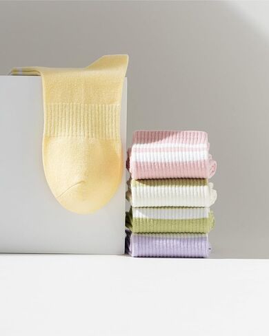 Women's Cotton Crew Socks-Soft Cozy Striped Socks-Lightweight Breathable Casual Socks 6 Pairs in Saudi Arabia