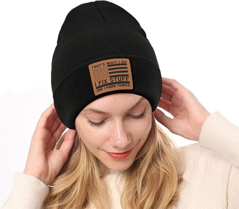 Black Beanie for Men Women Winter Hat, Warm Skull Cap Knit Cuffed Beanies Knitted Hats Dad Birthday Father's Day in Saudi Arabia