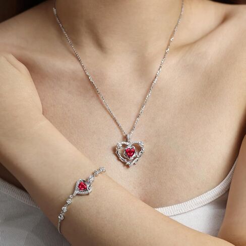 AGVANA يوليو جوهرة الميلاد مجوهرات روبي قلادة للنساء الفضة الاسترليني القلب روز زهرة قلادة قلادة الذكرى هدايا عيد ميلاد للنساء أمي زوجة لها in Kuwait