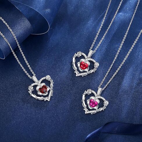 AGVANA يوليو جوهرة الميلاد مجوهرات روبي قلادة للنساء الفضة الاسترليني القلب روز زهرة قلادة قلادة الذكرى هدايا عيد ميلاد للنساء أمي زوجة لها in Kuwait