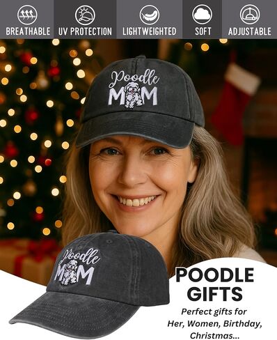 InnoBeta Poodle Gifts Cap for Women - Adjustable Vintage Washed Cotton Embroidered Hat - Dog Mom Pet Lover Gift - Grey in Saudi Arabia