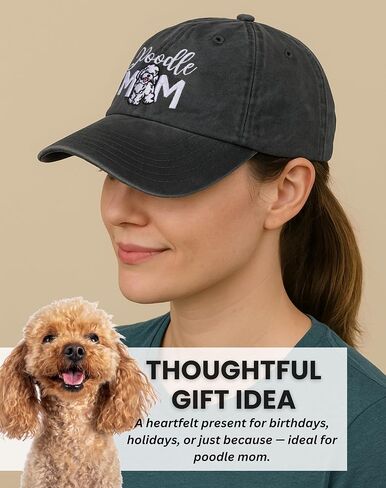 InnoBeta Poodle Gifts Cap for Women - Adjustable Vintage Washed Cotton Embroidered Hat - Dog Mom Pet Lover Gift - Grey in Saudi Arabia