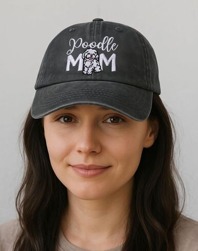 InnoBeta Poodle Gifts Cap for Women - Adjustable Vintage Washed Cotton Embroidered Hat - Dog Mom Pet Lover Gift - Grey in Saudi Arabia