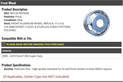 Aluminum Front Wheel - Polished, 17 X 6.5 Inch - Compatible With 2005-2019 Ford F-350 Super Duty in Saudi Arabia