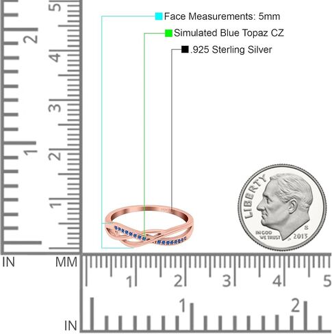 شركة بلو أبل. خاتم زفاف إنفينيتي ملتوي نصف الخلود مستدير مقلد مكعب زركونيا 925 فضة استرلينية in Kuwait
