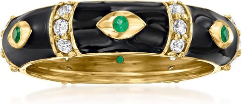 Ross-Simons 0.30 ct. t.w. White Topaz Evil Eye Ring With Black Enamel and Emeralds in 18kt Gold Over Sterling in Saudi Arabia