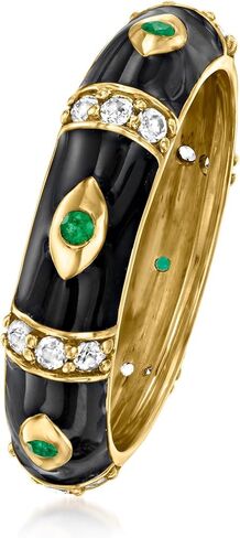 Ross-Simons 0.30 ct. t.w. White Topaz Evil Eye Ring With Black Enamel and Emeralds in 18kt Gold Over Sterling in Saudi Arabia