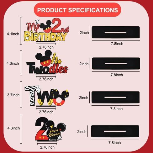 لوازم حفلات عيد الميلاد الأول من TONIFUL Mouse قطع مركزية للطاولة الأولى - تصميم على شكل فأر أحمر وخشب قوي لحفلات أعياد الميلاد بعمر عام واحد وديكورات حفلات عيد الميلاد الأولى (4 قطع) in Kuwait