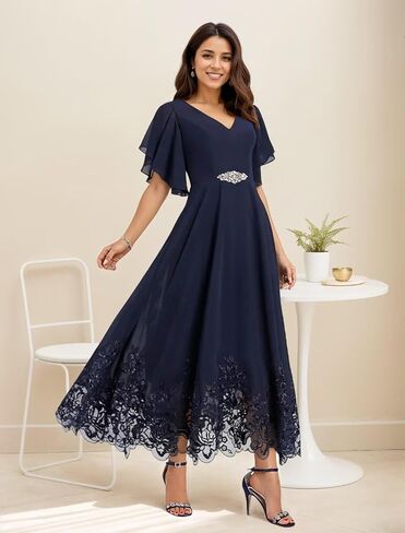 Tea Length Mother of The Bride Dresses for Wedding Chiffon Lace Formal Dresses for Women 2025 Elegant in Saudi Arabia