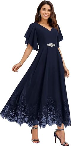 Tea Length Mother of The Bride Dresses for Wedding Chiffon Lace Formal Dresses for Women 2025 Elegant in Saudi Arabia