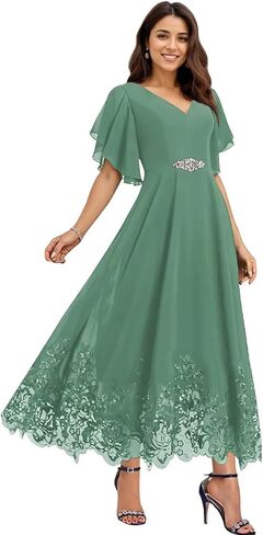 Tea Length Mother of The Bride Dresses for Wedding Chiffon Lace Formal Dresses for Women 2025 Elegant in Saudi Arabia