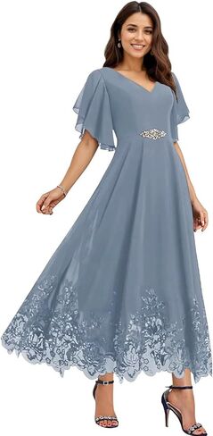 Tea Length Mother of The Bride Dresses for Wedding Chiffon Lace Formal Dresses for Women 2025 Elegant in Saudi Arabia