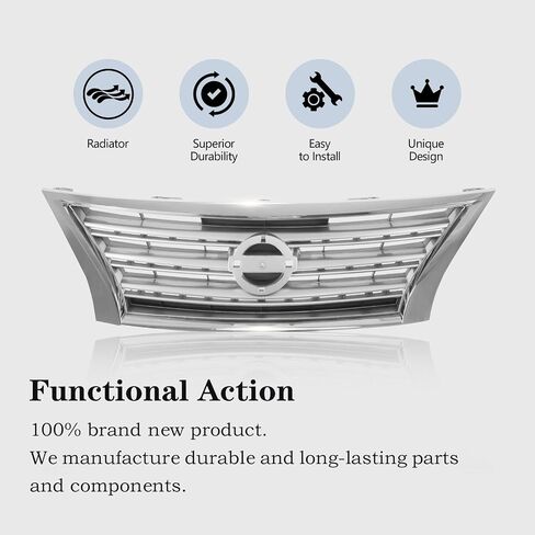 Perfit Liner Front Silver Black Grille Grill With Chrome Molding Compatible With 2013-2015 NISSAN Sentra Fits NI1200252 623103SH0A in Saudi Arabia