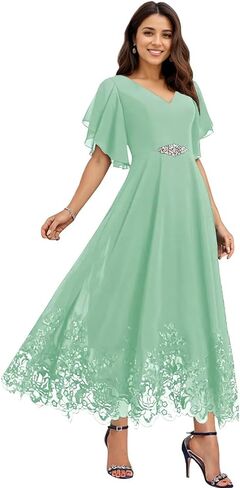 Tea Length Mother of The Bride Dresses for Wedding Chiffon Lace Formal Dresses for Women 2025 Elegant in Saudi Arabia