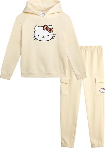 Hello Kitty Girls' Sweatsuit Set - 2 Piece Hoodie Sweatshirt and Joggers Sweatpants - Cargo Pants Set for Girls (2T-12), Size 8/10, Black in Kuwait