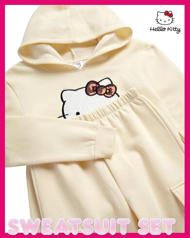 Hello Kitty Girls' Sweatsuit Set - 2 Piece Hoodie Sweatshirt and Joggers Sweatpants - Cargo Pants Set for Girls (2T-12), Size 8/10, Black in Kuwait