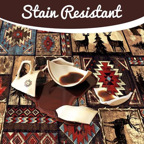 5x7 Bear Area Rug for Living Room, Rustic Cabin Rug Mat Farmhouse Brown Rugs for Bedroom Retro Lodge Runner Carpet Moose Deer Non Slip Floor Mat Wildlife Fall Home Decor Carpet Washable Western Rugs in Saudi Arabia