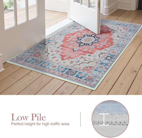 Vintage Entryway 2x3 Rug, Machine Washable Small Medallion Area Rug, Soft Non-Slip Stain Resistance Boho Throw Rugs, Low-Pile Indoor Door Mat for Kitchen Bedroom Hallway Entry, Green in Kuwait