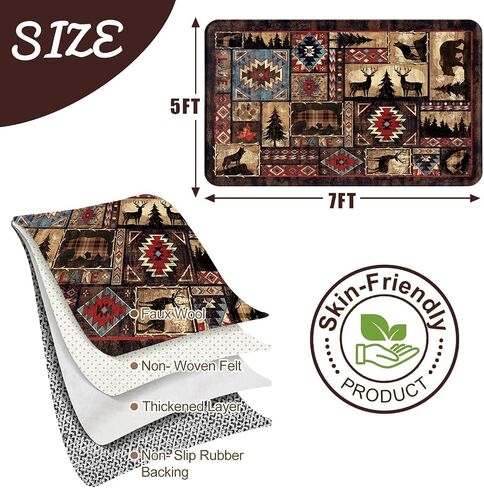 5x7 Bear Area Rug for Living Room, Rustic Cabin Rug Mat Farmhouse Brown Rugs for Bedroom Retro Lodge Runner Carpet Moose Deer Non Slip Floor Mat Wildlife Fall Home Decor Carpet Washable Western Rugs in Saudi Arabia