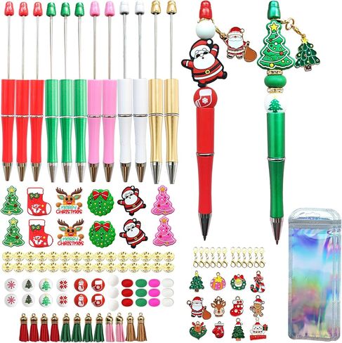 Jnwhy Beadable Pens 12 Sets DIY Point Point Pens Making Kit مع حبات السيليكون بؤرات بؤوسات بؤوس شرابات متنوعة (معلم) in Saudi Arabia