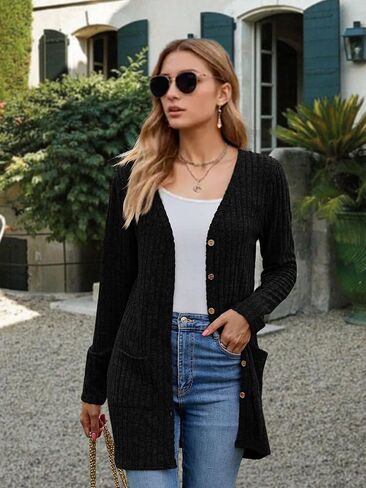 Women's Knit Sweater 2025 Spring Fall Long Sleeve Open Front Cardigan Sweater Lightweight Casual Outerwear with Pockets in Saudi Arabia