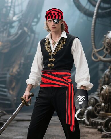 إكسسوارات أزياء القرصان للرجال والنساء - مجموعة قراصنة عصر النهضة من العصور الوسطى لأزياء الهالوين التنكرية in Kuwait