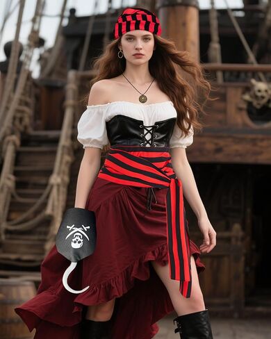 إكسسوارات أزياء القرصان للرجال والنساء - مجموعة قراصنة عصر النهضة من العصور الوسطى لأزياء الهالوين التنكرية in Kuwait