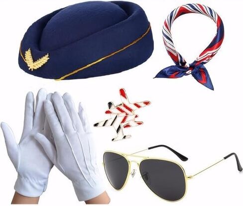 6 Pcs Women's Flight Attendant Costume Accessories Stewardess Outfits in Kuwait