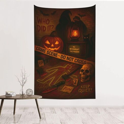HUGZFLUFF Halloween Crime Scene Tapestry 60x40 Inch - Spooky Murder Mystery Party Decorations, Scary Skeleton Wall Hanging Decor, Creepy Horror Detective Room Backdrop for Indoor Home Dorm in Saudi Arabia