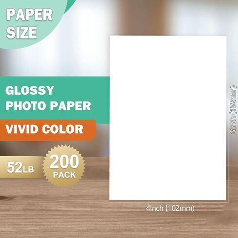 4x6 Glossy Photo Paper, Photo Quality Paper for Inkjet Printer, 4R Size, 200 Bulk Pack, 52lb/200gsm (P0406YB200GP) in Kuwait