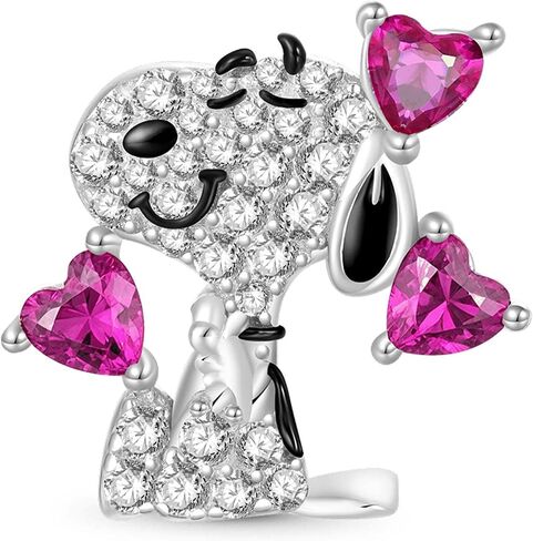 GNOCE Peanuts Snoopy Love Diamond Charm for Women, S925 Sterling Silver Dangle Charms for Women Wife, Valentine‘s Day, Mother’s Day Jewelry in Saudi Arabia