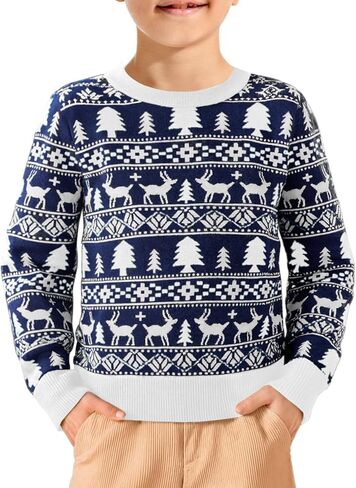 Haloumoning Boys Christmas Sweater Kids Fashion Crewneck Long Sleeve Knit Pullover Sweaters 5-14 Years in Saudi Arabia