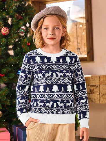 Haloumoning Boys Christmas Sweater Kids Fashion Crewneck Long Sleeve Knit Pullover Sweaters 5-14 Years in Saudi Arabia